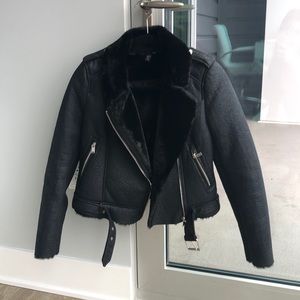 Zara Fur Lined Moto Jacket XS